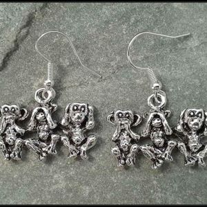 Sterling silver 925 three wise monkeys earrings
